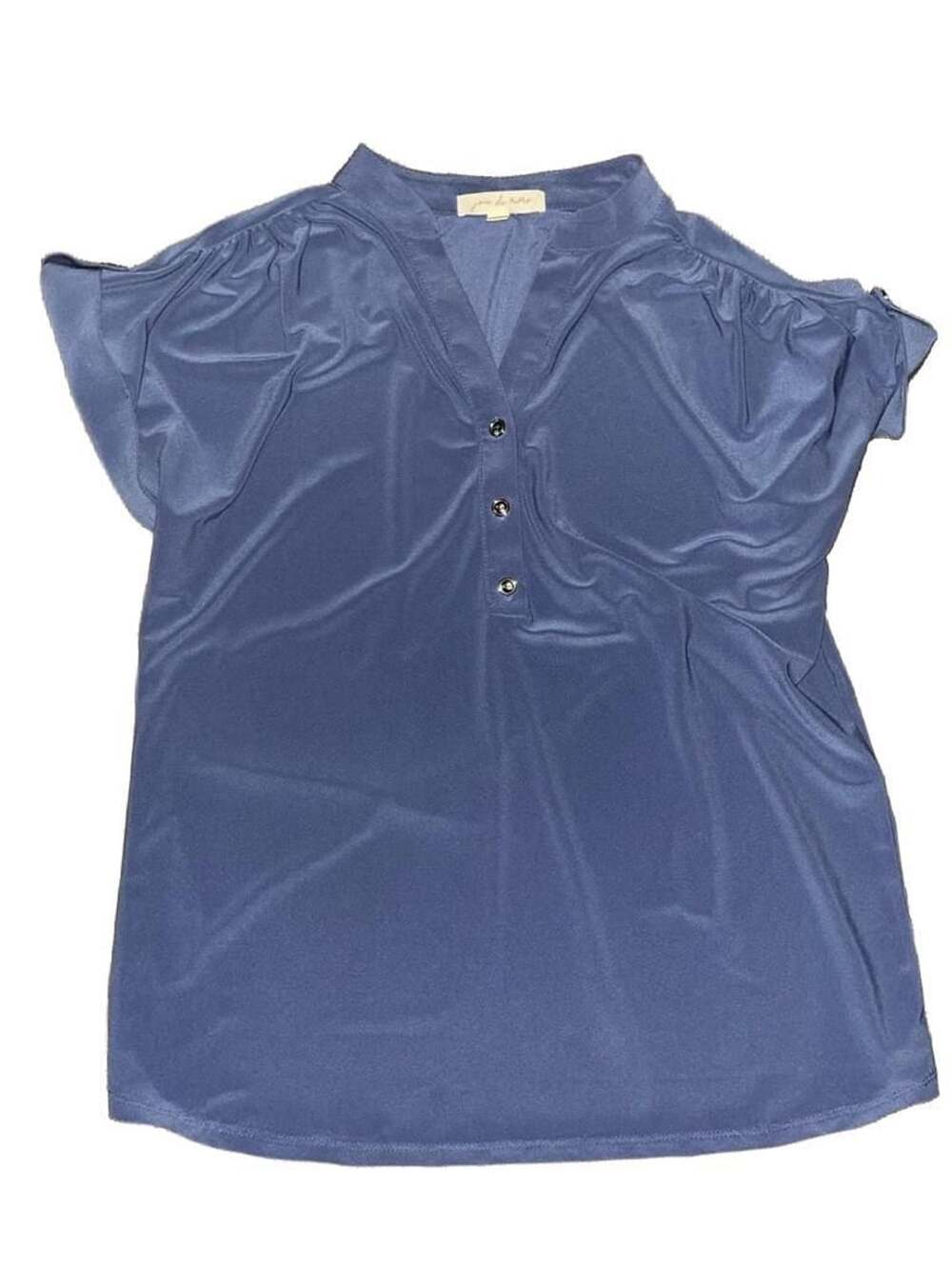 Joie de Vivre Blue Short Sleeve V-Neck Button-Front Blouse Size M